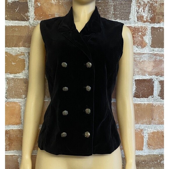 Black Velvet Double Breasted Gold Button Vest Women’s Size 10 - Picture 1 of 10